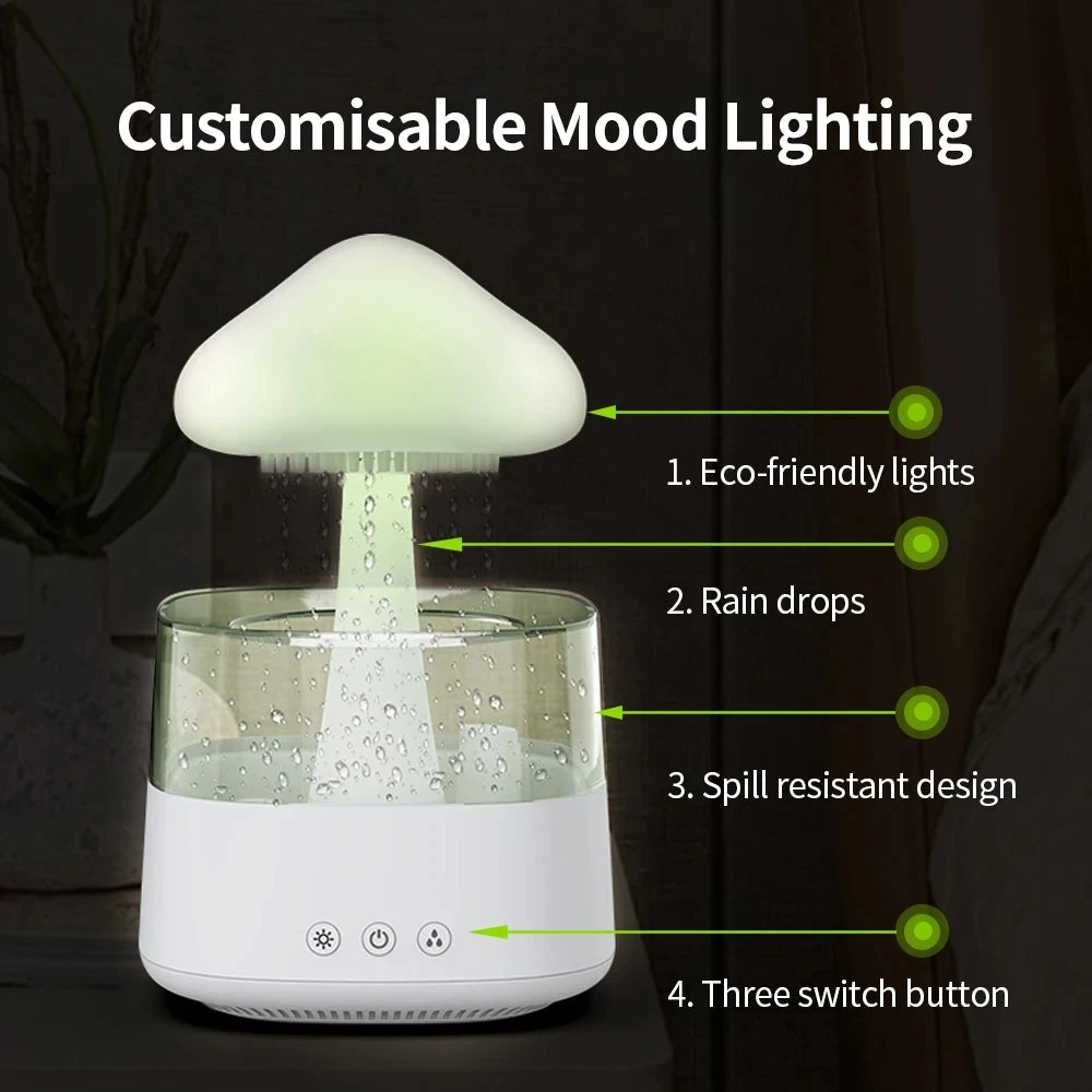 Enchanting Mushroom Rain Humidifier & Aroma Diffuser – Electric Cloud Sound Machine with Colorful Night Lights!
