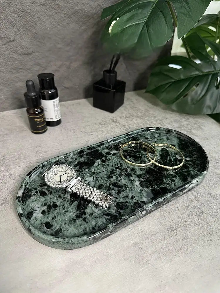 Luxury Marble Bathroom Tray Elegant Natural Stone Vanity & Cosmetic Organizer