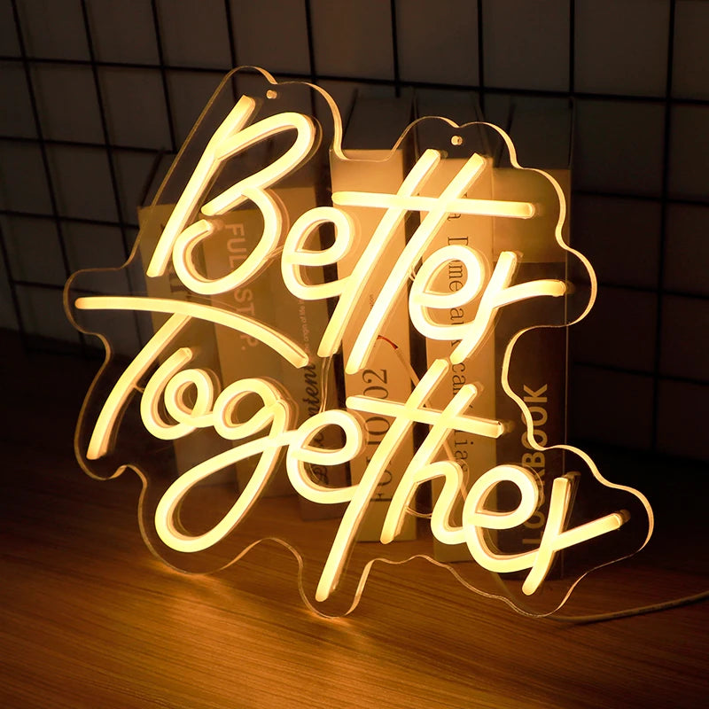 Better Together LED Neon Sign: Perfect Wall Decor for Engagements & Weddings!