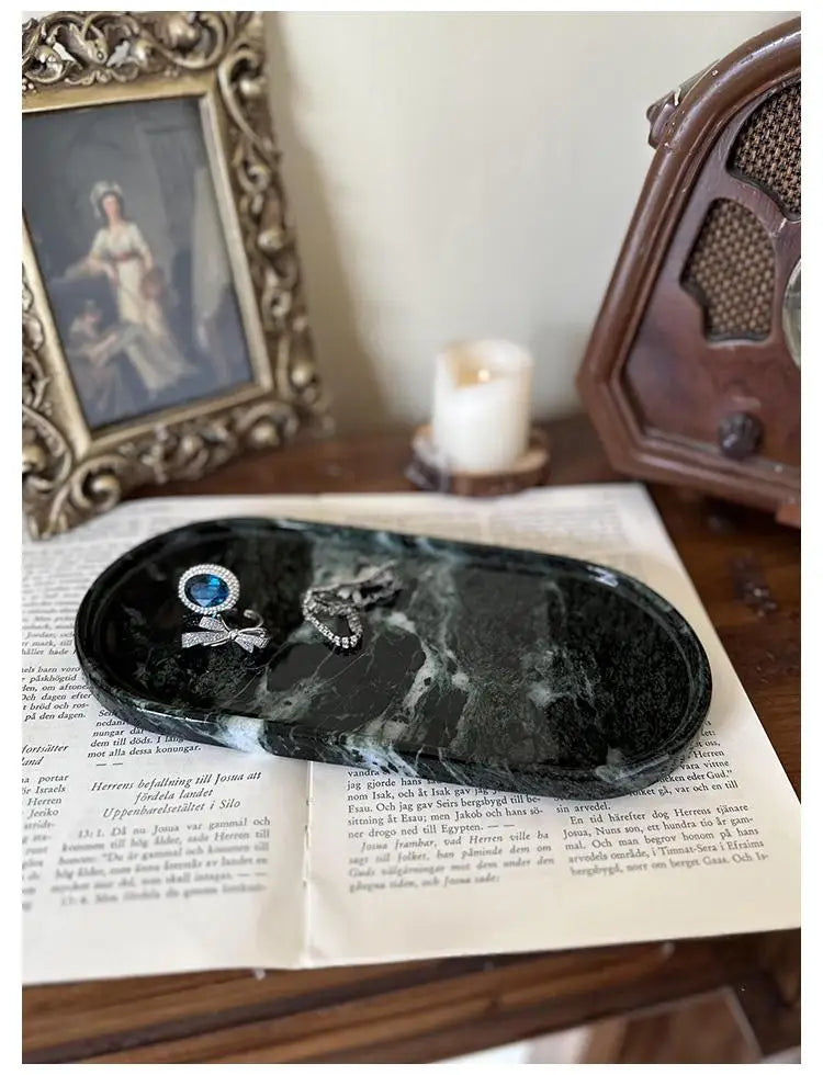 Luxury Marble Bathroom Tray Elegant Natural Stone Vanity & Cosmetic Organizer