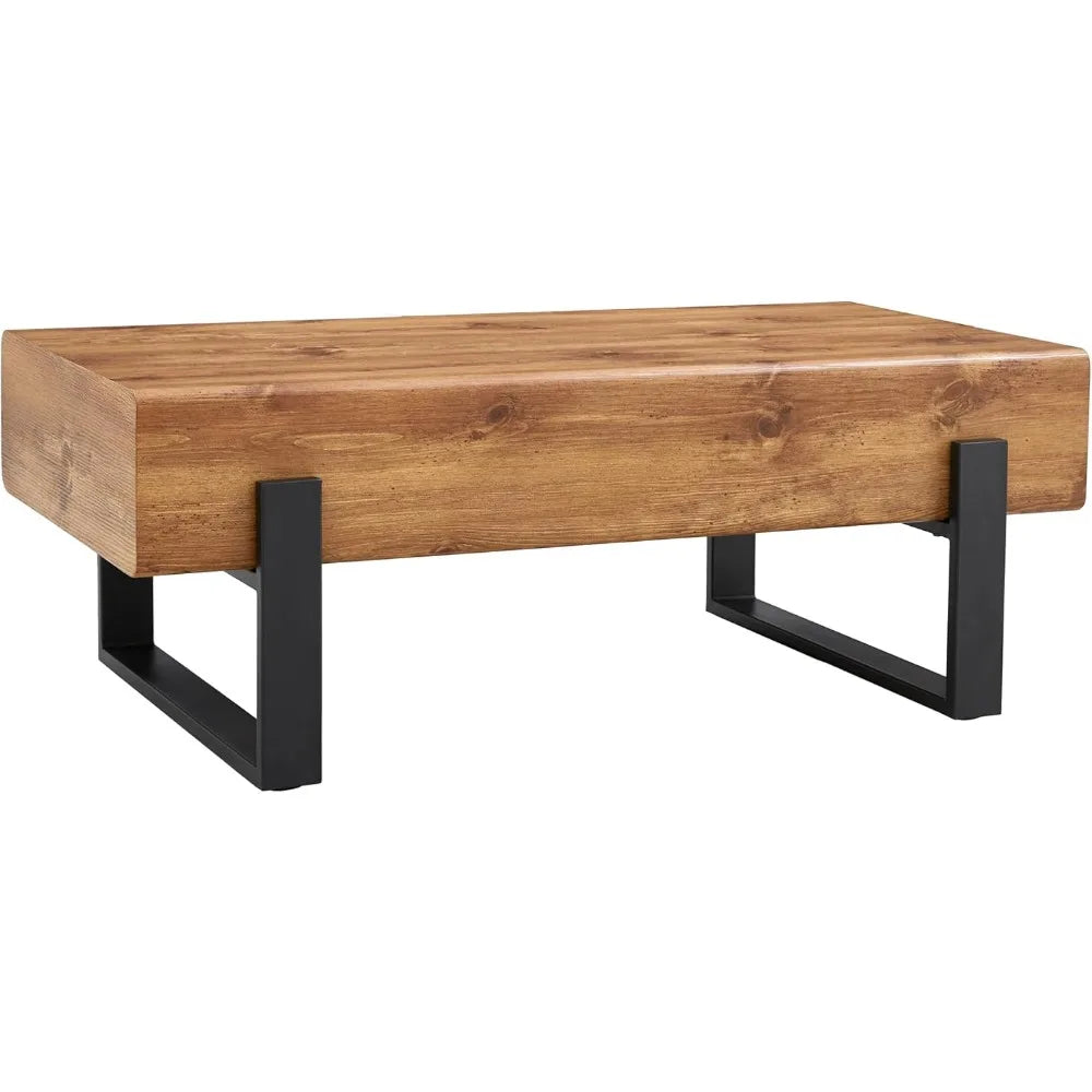 Rustic Rectangle Coffee Table with Metal Legs for Living Room, Dining Room & Office