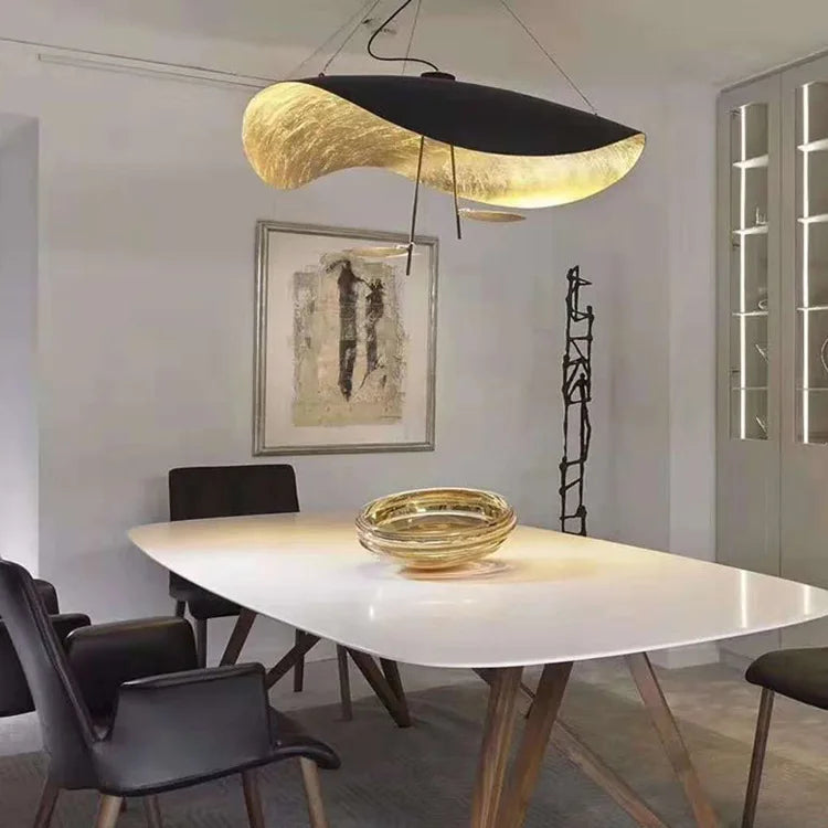 Modern Curved Chandelier French Hat Art Design LED Pendant Light for Living Rooms & Restaurants