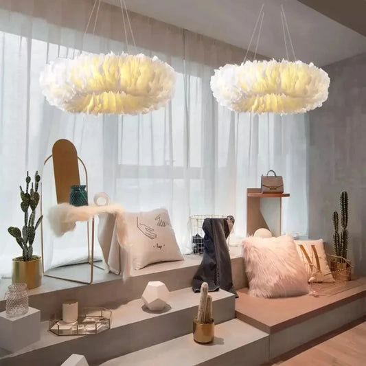 Fluffy White Feather Chandelier Unique & Stylish Lighting for Your Home