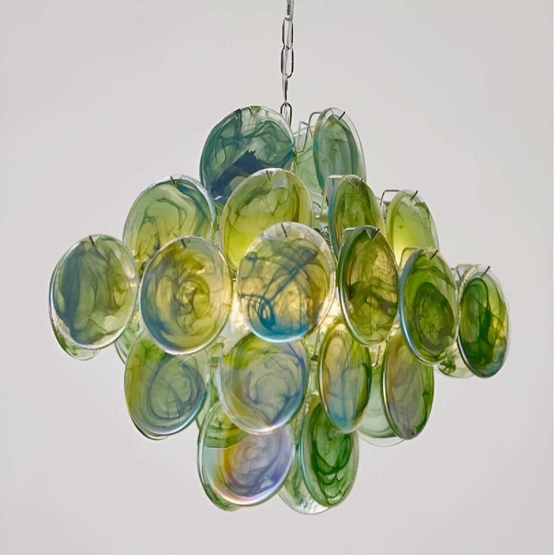 Luxury Pink Disc Murano Chandelier Handmade Vintage Pendant for Living Room & Bedroom