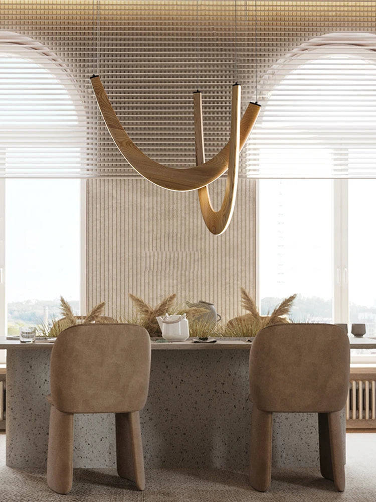 Modern U-shaped Wooden LED Pendant Lights Ideal for Kitchen, Dining & Lobby Lighting