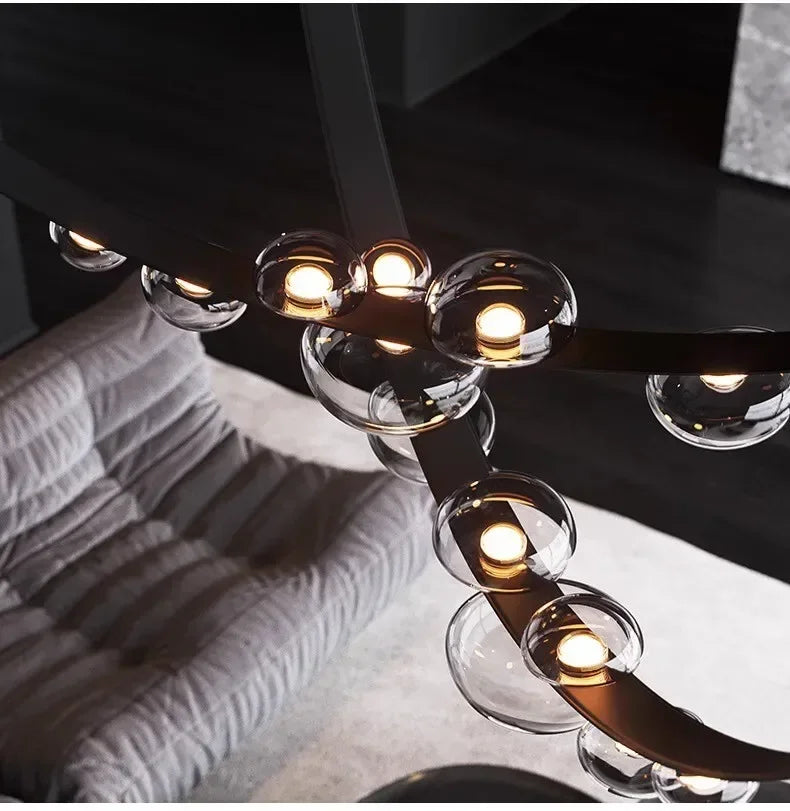 Nordic Leather Pendant Light LED Glass Chandelier for Living Rooms