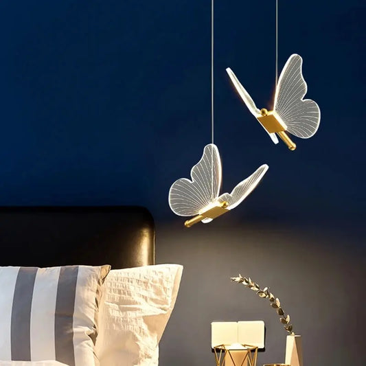 Butterfly LED Pendant Lamp Artistic Hanging Light for Bedroom, Bedside & Staircase Decor