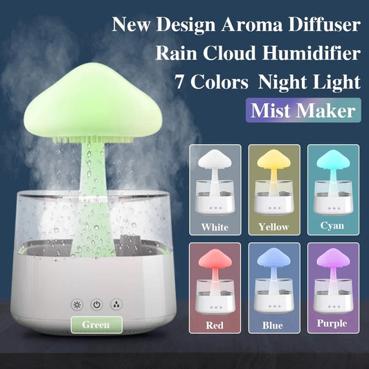 Enchanting Mushroom Rain Humidifier & Aroma Diffuser – Electric Cloud Sound Machine with Colorful Night Lights!