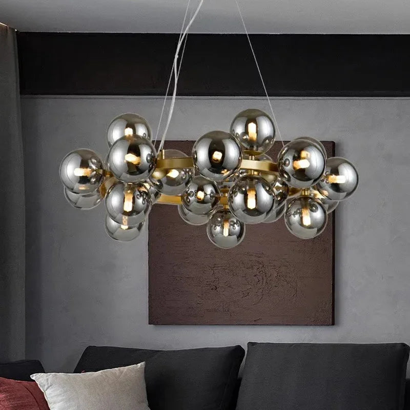 Modern Glass Bubble Chandelier Elegant Round Pendant Light Perfect for Living, Dining & Bedroom Spaces
