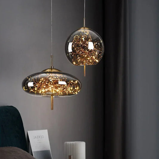 Luxury Gold Particles Glass Pendant Light for Hotels & Bars