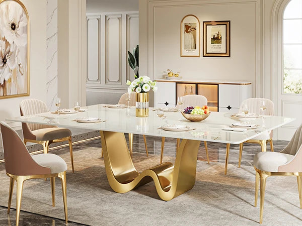 Luxury Tribesigns Sintered Stone Dining Table Sleek White Surface & Gold Base for Modern Kitchens & Luxury Homes