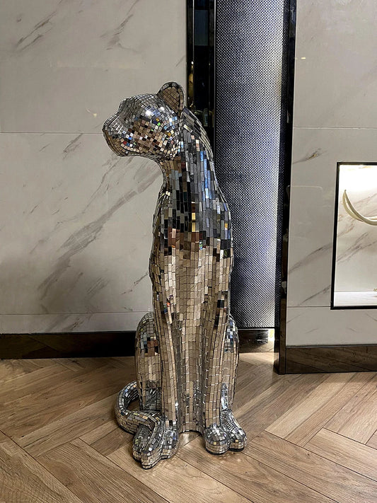 Leopard Animal Craft Statue – Glitter Glass Figurine for Home Decoration & Gift Idea