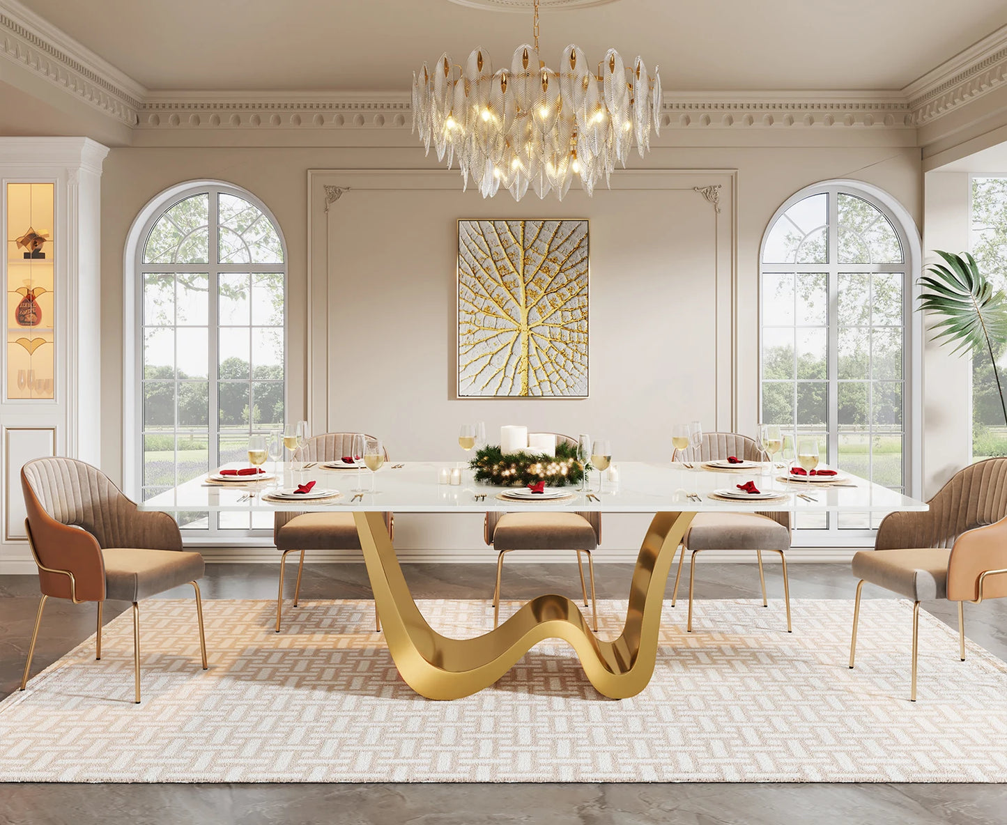 Luxury Tribesigns Sintered Stone Dining Table Sleek White Surface & Gold Base for Modern Kitchens & Luxury Homes