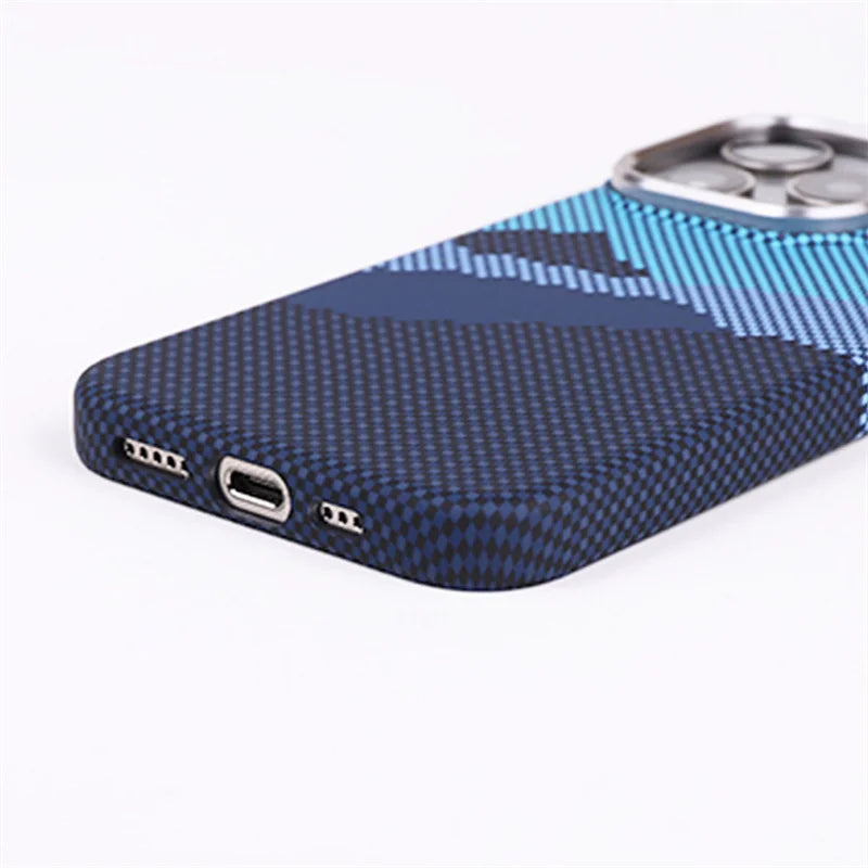 Geometric Carbon Fiber Texture MagSafe Case for iPhone 15/14/13 Pro & 12/14 Pro Max with Matte Metal Lens