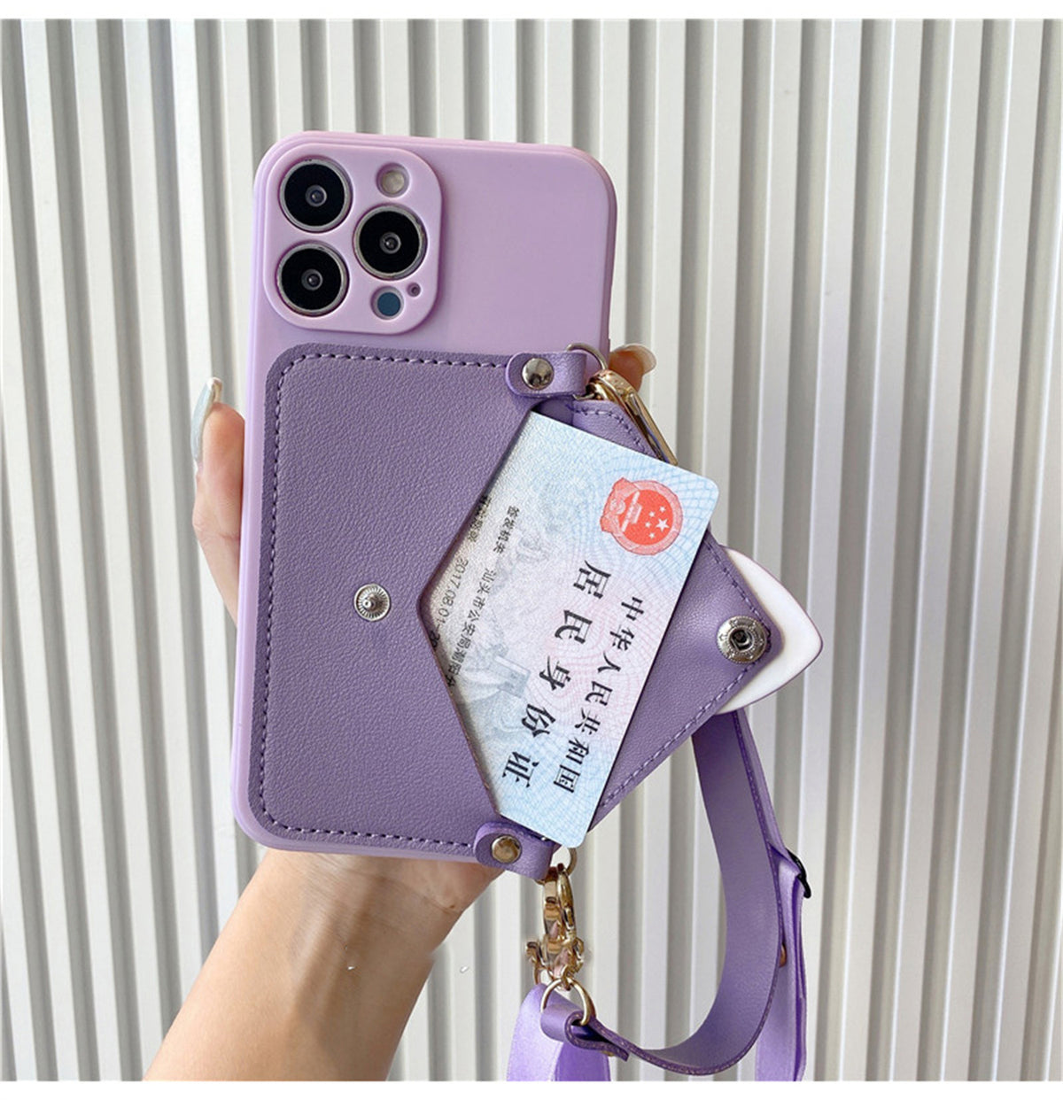 Korean Crossbody Lanyard Necklace Strap Card Holder Case: Stylish Purple Design for iPhone 11, 12, 13, 14 Pro Max & More!