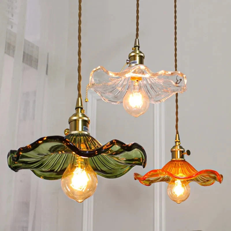 Brighten Up Your Space: Vibrant LED Pendant Light with Colorful Glass & Copper - Perfect for Bedrooms, Living Rooms, and Bars