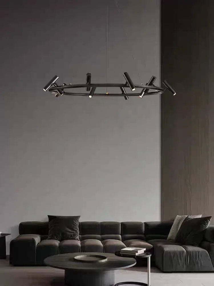Italian Designer Round Ring Chandelier Modern Black Pendant Light for Dining & Living Spaces