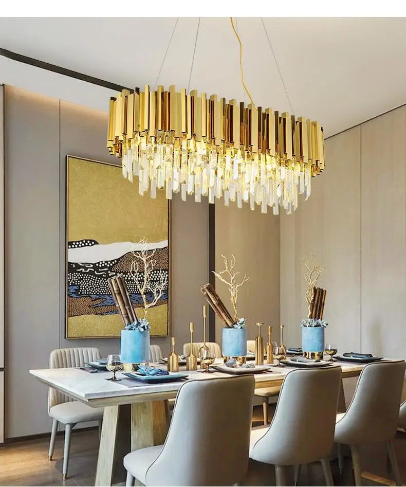 Modern Gold & Black Crystal Chandelier LED Pendant Light for Living Room & Hotel Elegance