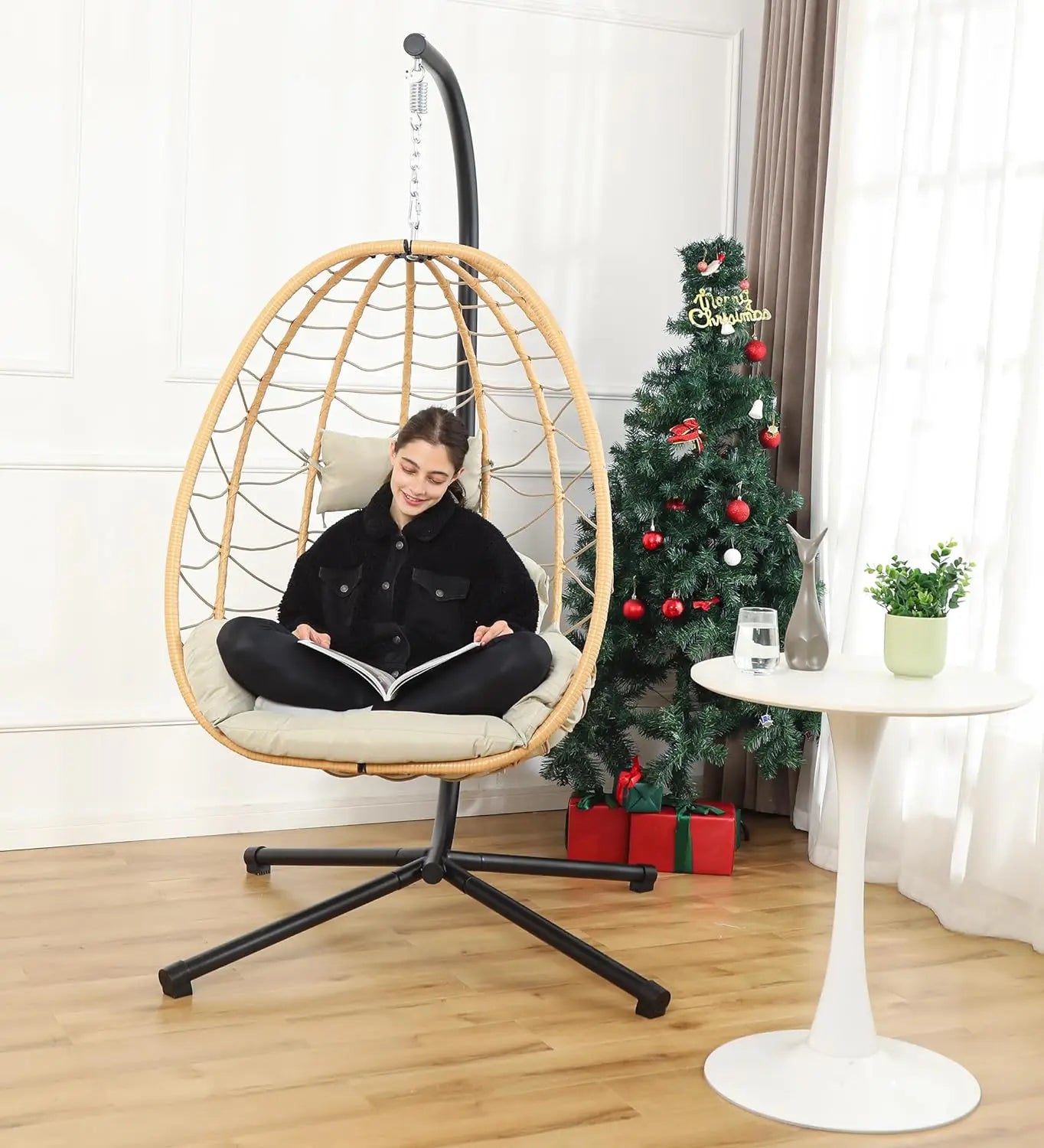 Luxury Lounge: Egg Chair with Stand & Hanging Nest – Washable Cushions and 350LBS Capacity!