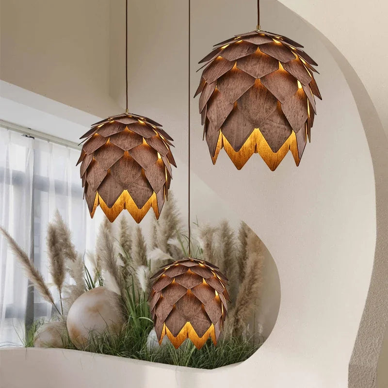 Wooden Pine Cone Chandelier Famous Art Light for Luxury Cafés & Dining Spaces