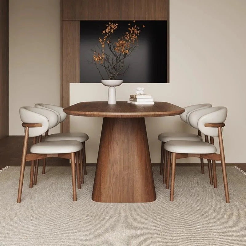 French Vintage Luxury Oval Black Walnut Dining Table & Chair Set for Home & Cafe Interiors