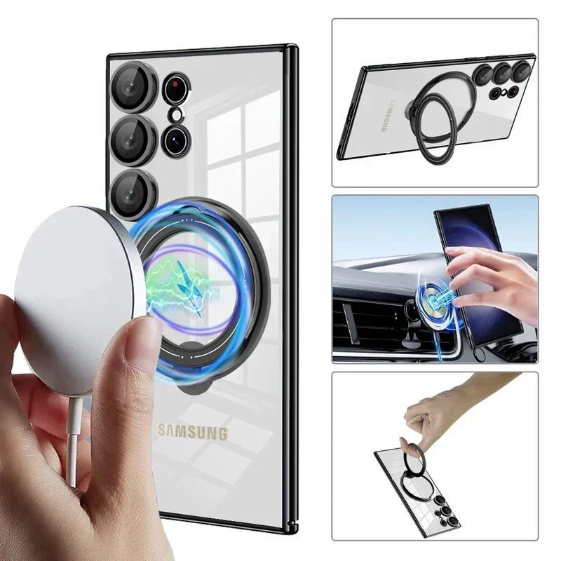 Magnetic Clear Ring Case with MagSafe for Samsung Galaxy S24/S23/S22 Ultra Plus - Ultimate Protection with Lens Covers!