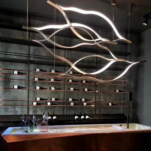 Stylish Postmodern Wavy Lamp – Creative LED Hanging Chandelier for Living Rooms & Stores
