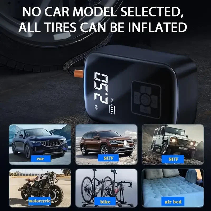 LEIBOO Wireless Car Air Compressor – Portable Electric Tire Inflator with Digital Display for Auto, Motorcycle & Bike Tires