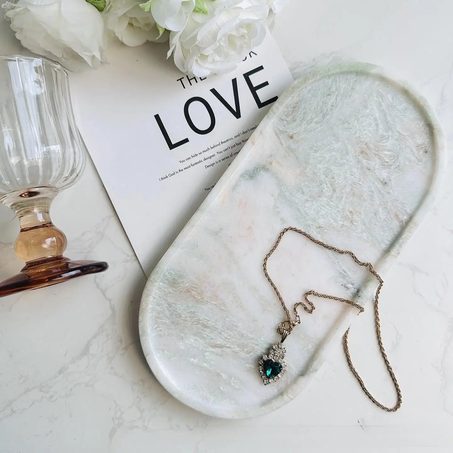 Luxury Marble Bathroom Tray Elegant Natural Stone Vanity & Cosmetic Organizer