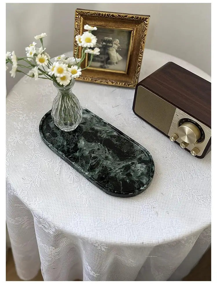 Luxury Marble Bathroom Tray Elegant Natural Stone Vanity & Cosmetic Organizer