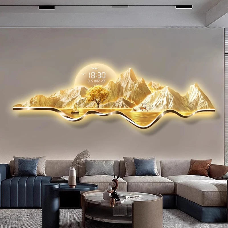 Gold Metal Wall Clock Luxury Aesthetic Wall Art with Creative Silent Mechanism