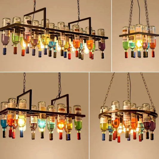 Industrial Wine Bottle Chandelier – Perfect for Bars, Cafés, & Barber Shops