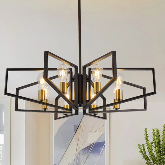 Luxury 8-Light Ceiling Chandelier – Geometric Metal Pendant for Stylish Interiors