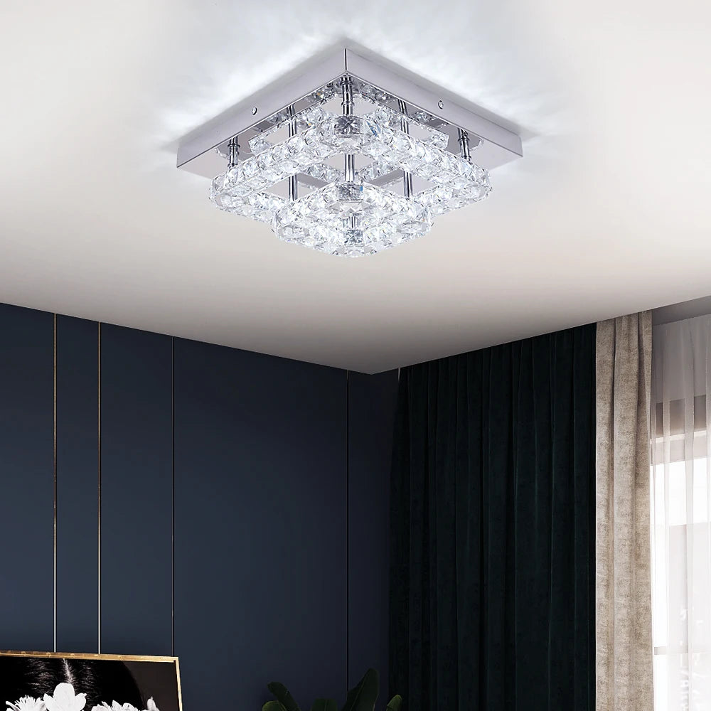 Elegant Crystal Flush Mount LED Ceiling Light – Round & Square Options for Kitchen, Hallway & Foyer