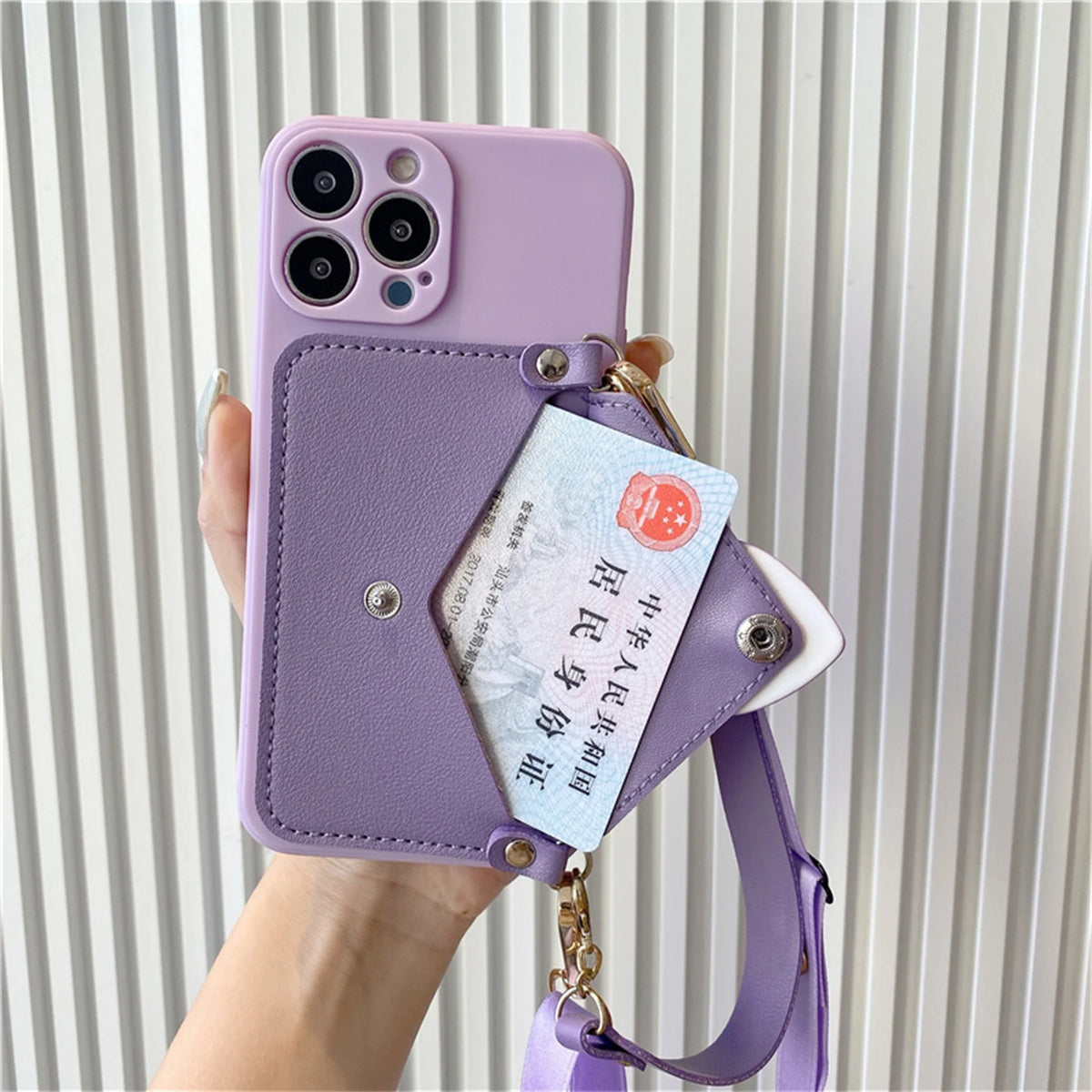 Korean Crossbody Lanyard Necklace Strap Card Holder Case: Stylish Purple Design for iPhone 11, 12, 13, 14 Pro Max & More!