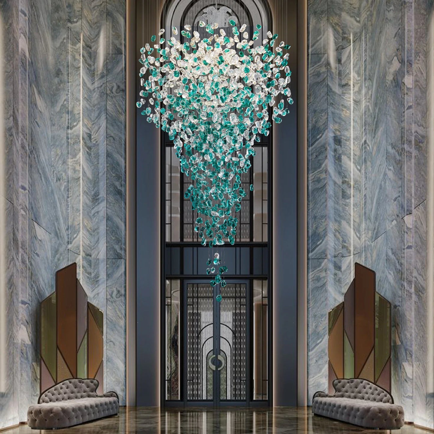 Royal Green Crystal Stone Chandelier for Lobby Loft Staircase