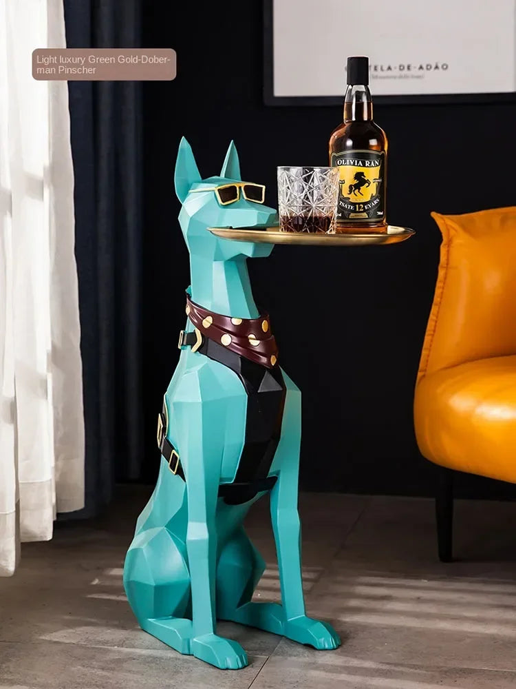 Large Doberman Dog Sculpture – Stylish Home Decoration with Functional Tray Storage