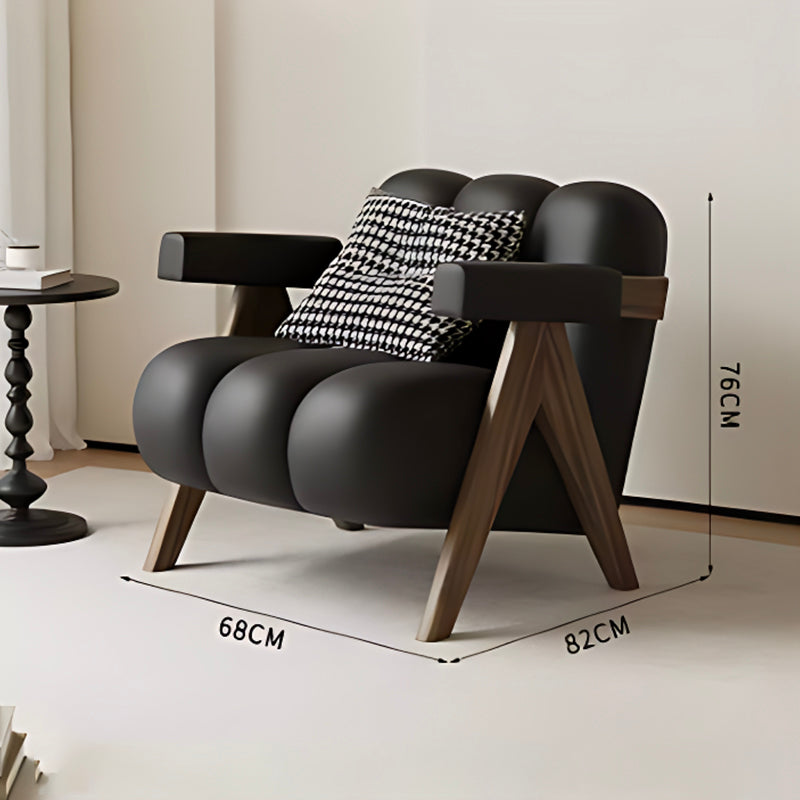 Scandinavian Luxury Lounge Chair – Black Leather Armchair with Wooden Legs for Modern Décor