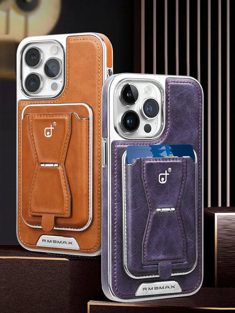Sleek & Stylish: Leather Wallet Stand Phone Case with Card Holder for iPhone 13, 12, 14, 15 Pro Max & 15 Plus!
