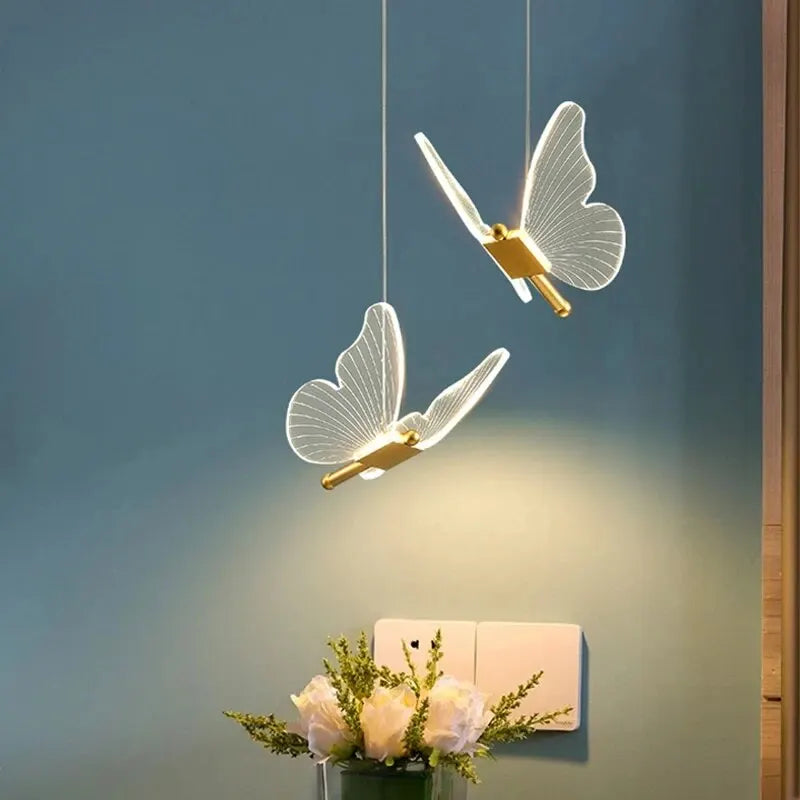 Butterfly LED Pendant Lamp Artistic Hanging Light for Bedroom, Bedside & Staircase Decor
