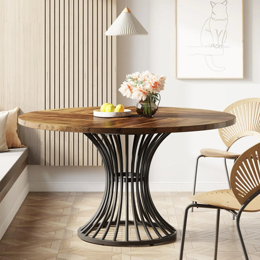 Tribesigns Circle Dining Table – 47-Inch Industrial Farmhouse Table for Kitchen & Dining