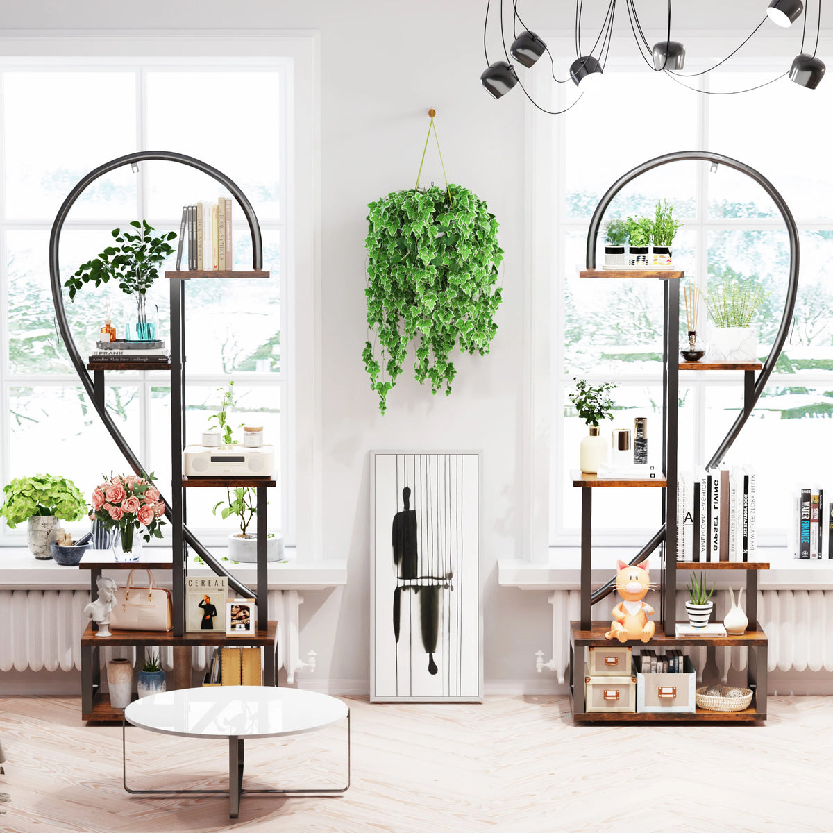 Heartfelt Elegance: 6-Tier Metal Plant Stand – Creative Half Heart Ladder Shelf for Indoor Plants