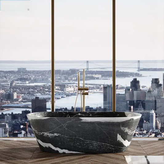 Customizable Natural Marble Bathtub Handcrafted Natural Stone Soaking Tub for Villas & Hotels