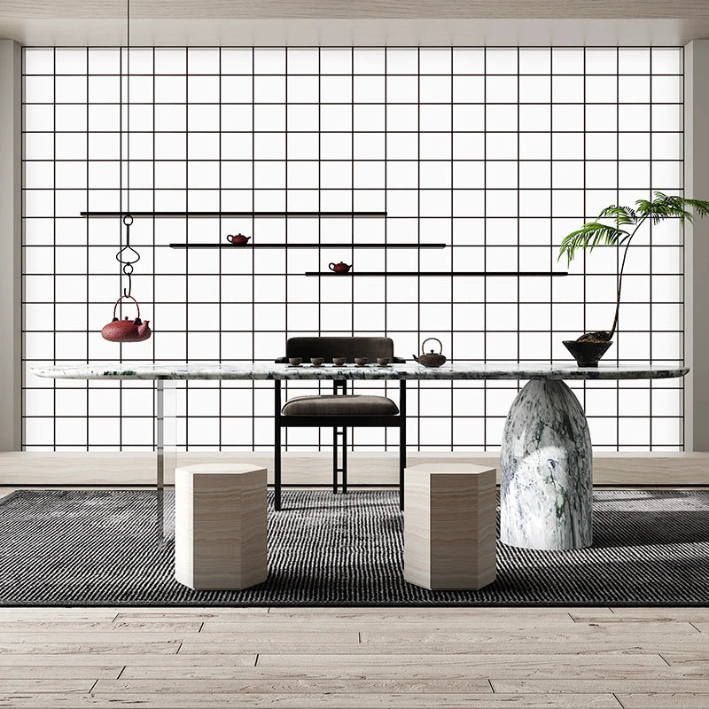 Oval Natural Stone Table with Solid Base Elegant Acrylic Floating Marble Desk for Home & Office