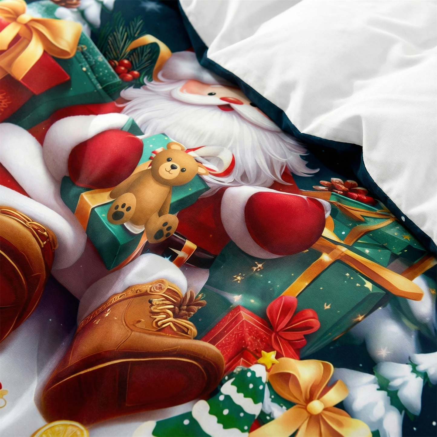 Cozy Christmas Bedding Set Santa & Snowman Duvet Cover 3PCS Gift Pack