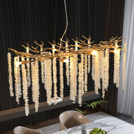 Elegant Crystal String Chandelier – Golden Pendant Lamp for Living Room & Foyer