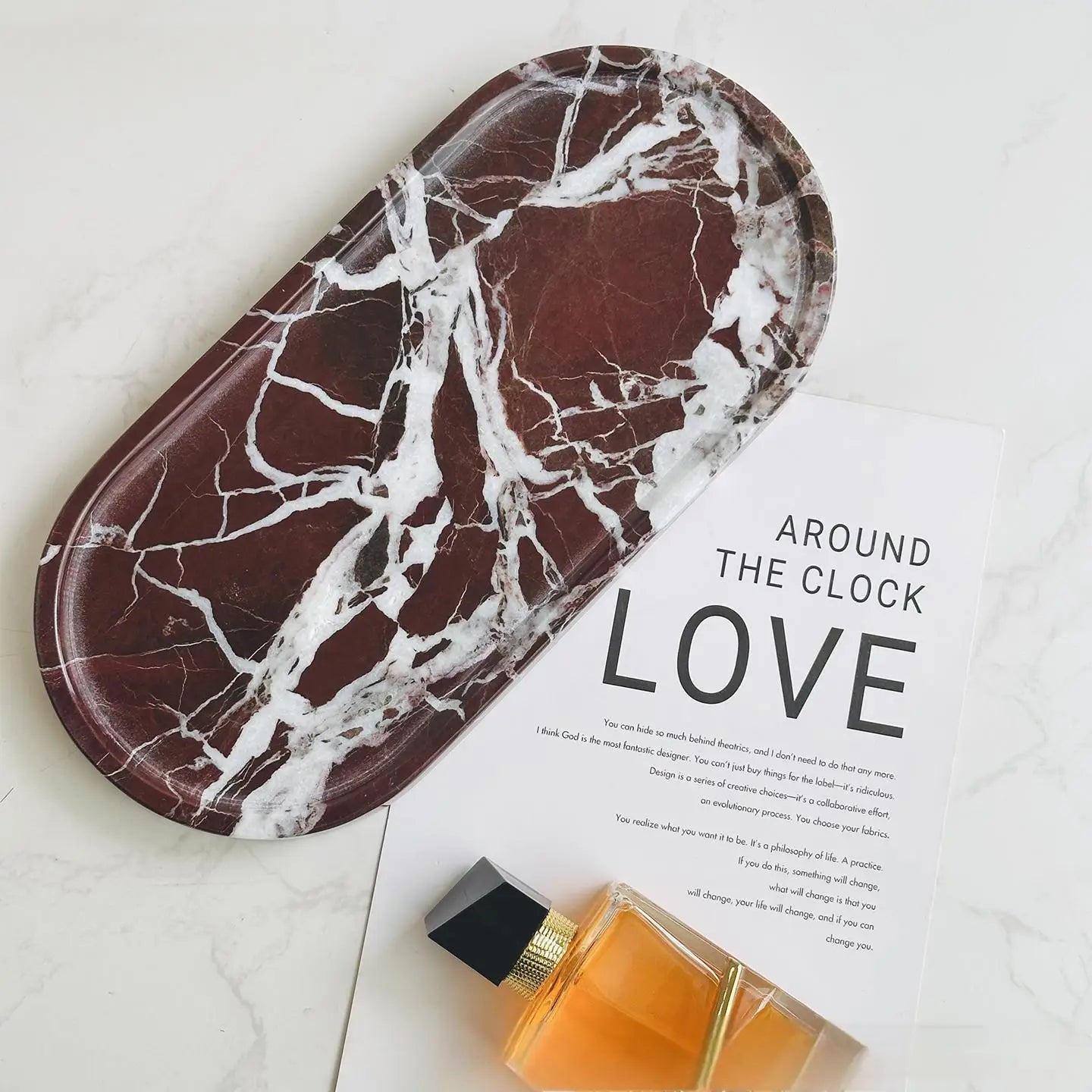 Luxury Marble Bathroom Tray Elegant Natural Stone Vanity & Cosmetic Organizer