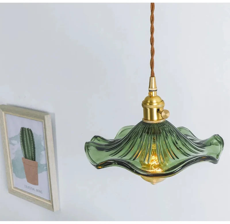 Brighten Up Your Space: Vibrant LED Pendant Light with Colorful Glass & Copper - Perfect for Bedrooms, Living Rooms, and Bars