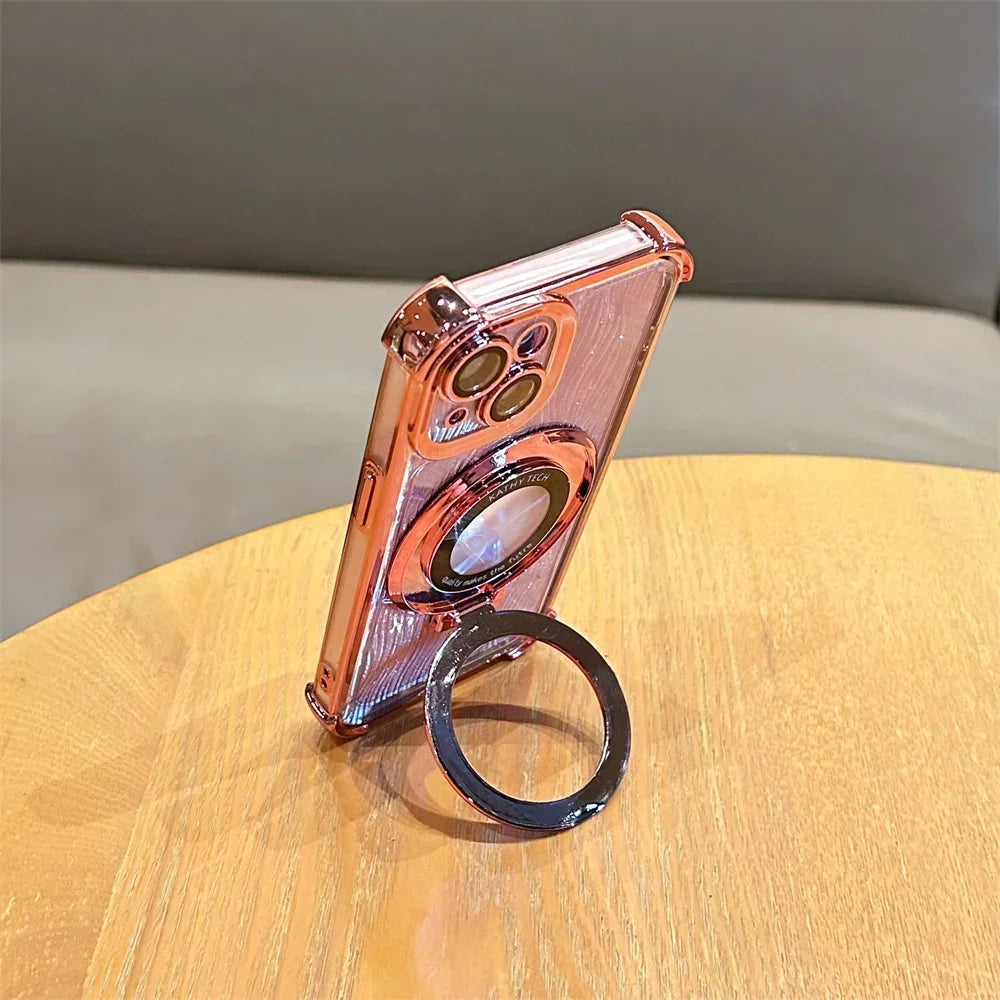 Shine Bright: Glitter Water Ripple MagSafe Case with Holder for iPhone 16 Pro Max to 15