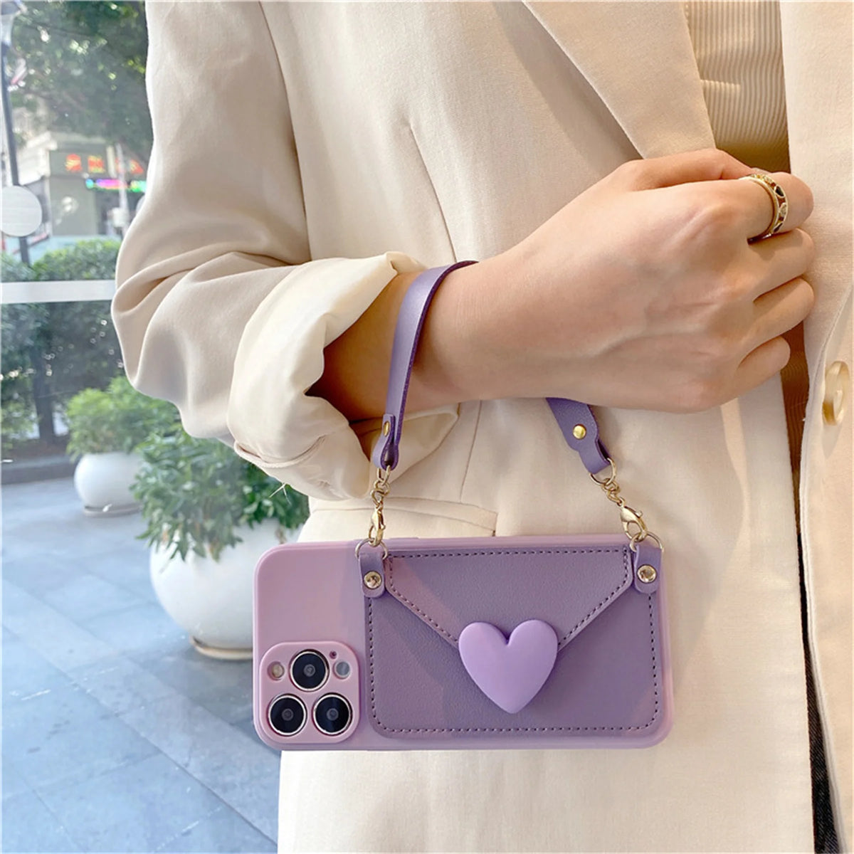 Korean Crossbody Lanyard Necklace Strap Card Holder Case: Stylish Purple Design for iPhone 11, 12, 13, 14 Pro Max & More!